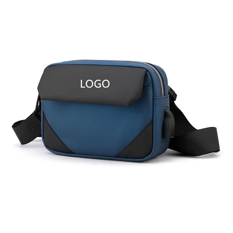 

Custom logo USB men sling shoulder bag chest crossbody bag sports casual messenger bag for men, Black, gray, blue