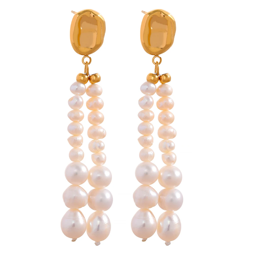 

JINYOU 628 Luxury Natural Freshwater Pearls Tassel Long Dangle Earrings Stainless Steel 18K Gold Plated Party Fashion Jewelry