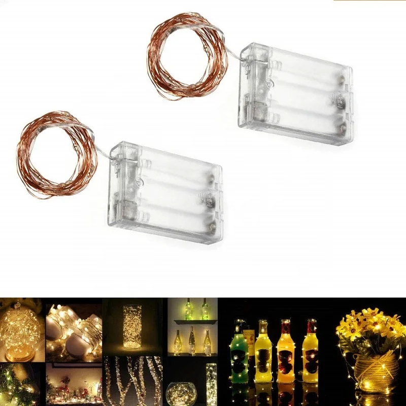 Warm White Battery Operated 16ft (5m) 50 Leds Fairy LED copper Wire String Lights for Xmas Holidays Party Wedding Decoration