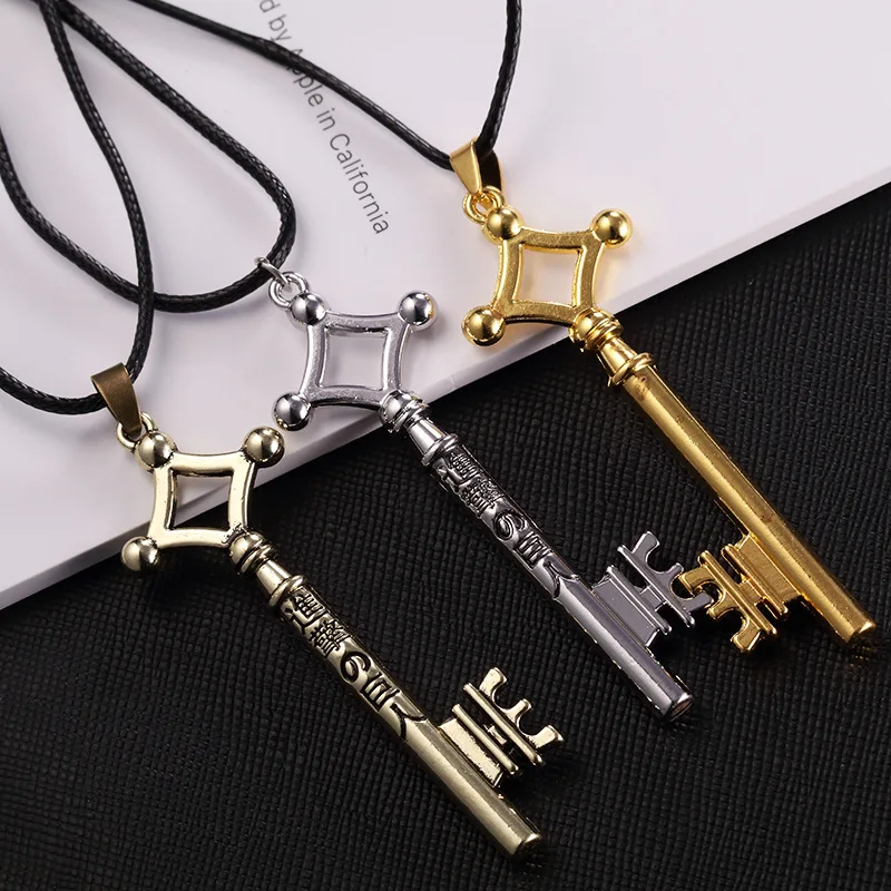 

Hot Selling Toy Anime Character Alloy Key Necklace Black Leather Cord Necklace For Men, Picture