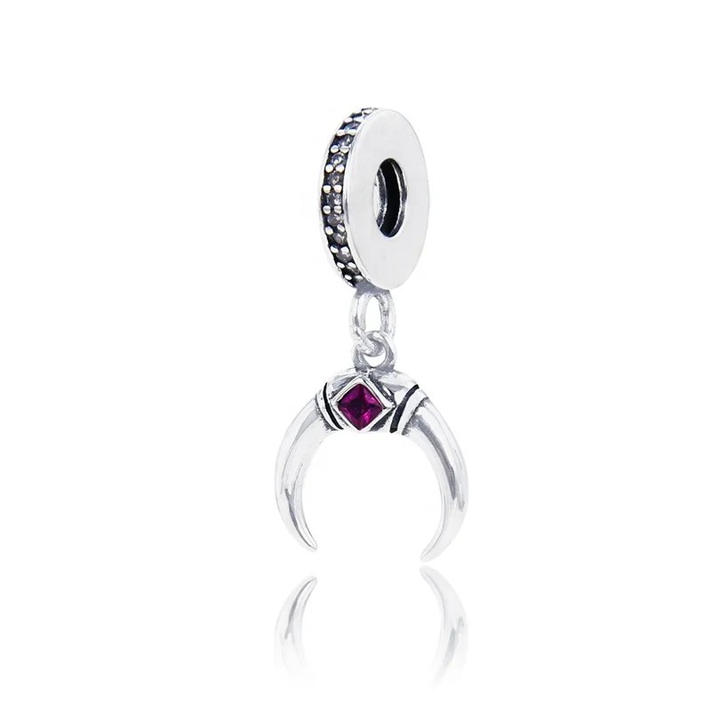 

Dandora Ox Horn Pendant Charm 925 Sterling Silver Zircon Bead