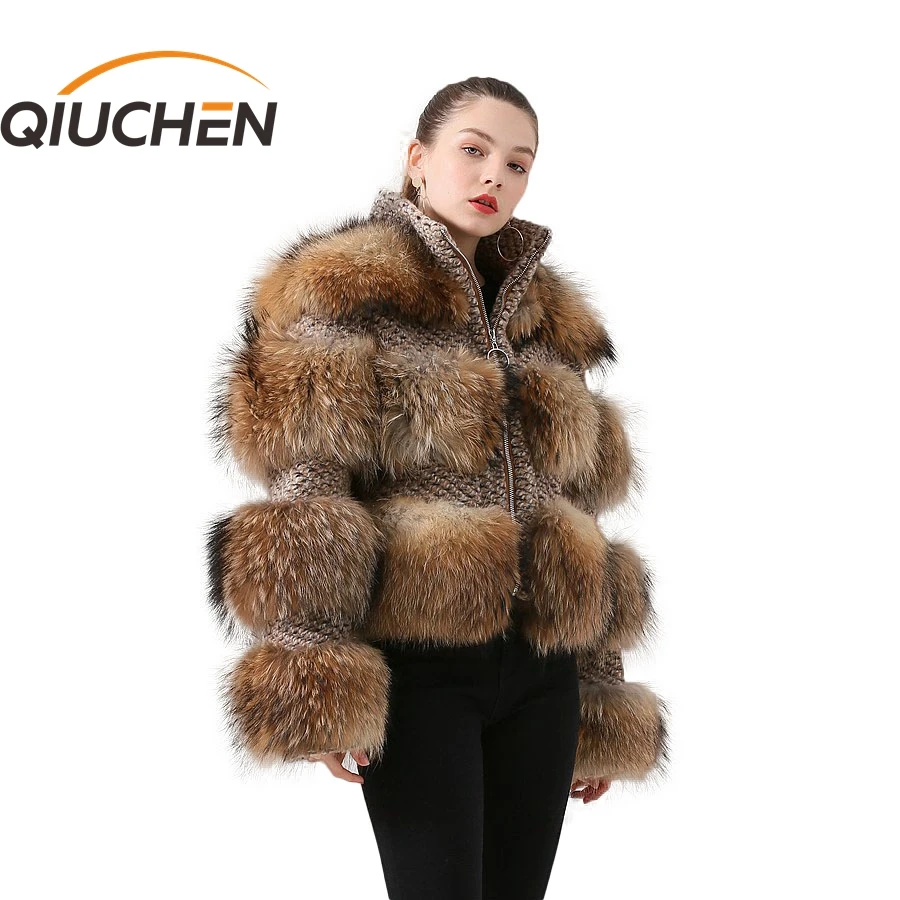 

QIUCHEN QC19017 women winter fashion jacket real raccoon fur coat, Customized color