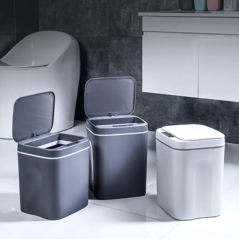 

Indoor household kitchen recycle rubbish bin 12L 14L 16L hotel small plastic garbage dustbin Sensor Smart trash can, White, gray