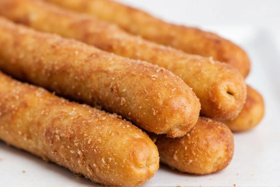 Homemade pizza hut style cinnamon sticks arranged on white plate with vanilla glaze for dipping, golden brown with visible cinnamon sugar coating
