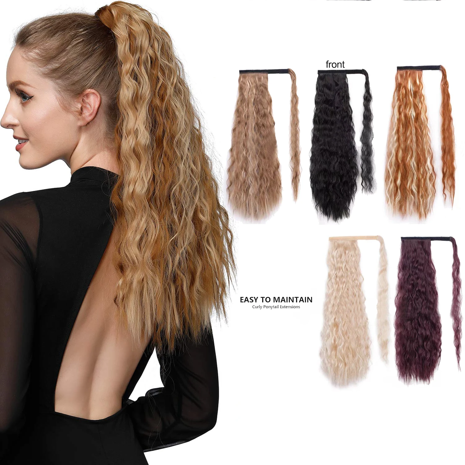 

Curly Ponytail Hair Extensions Synthetic Long Wrap around detachable natural womens ponytail hair