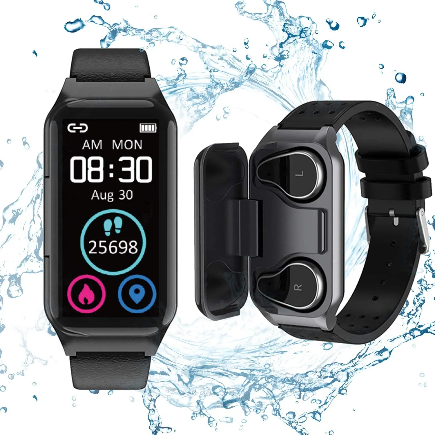 

Health Band Smart Watch Earbuds 2 in 1 with TWS Sleep Music Wristband Headset Heart Rate Blood Pressure