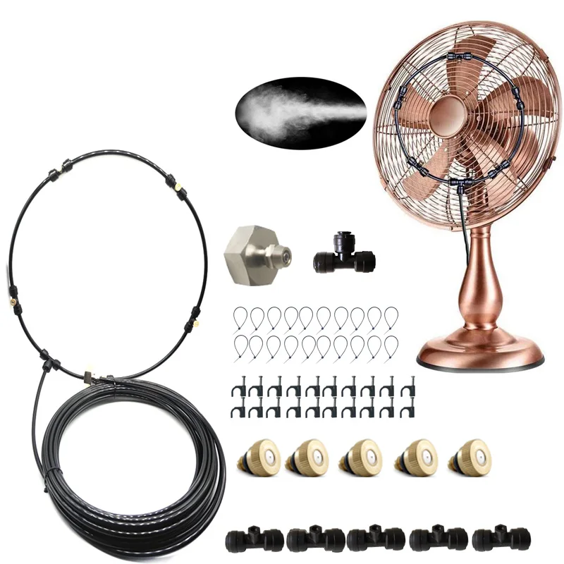 

Fan Misting Kit for a Cool Patio Breeze 10M Lines &5 Removable Brass Nozzles & Galvanized Brass Adapter for cooling outdoor, Black