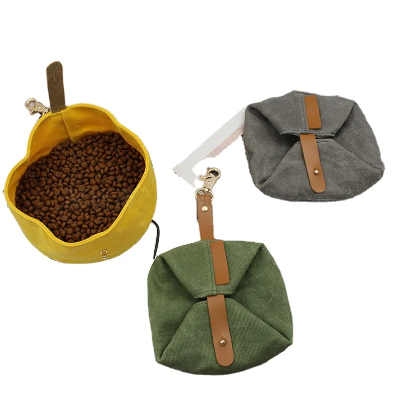 

Waxed Canvas Foldable Dog Feeding Bowl Portable Pet Travel Bowls Pet Water Holder, Green,grey,yellow