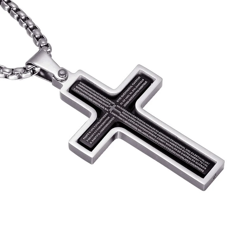 

Hot selling Religious 2021 Wholesale Customized Stainless Steel Black Christianism Bible Cross Pendant, Opp bag