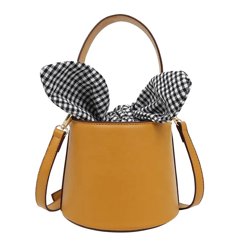 

2021 Vintage PU Leather Girls Crossbody Women Small Bucket Hand Bag Ladies Purse Handbags, Yellow,pink,green,black