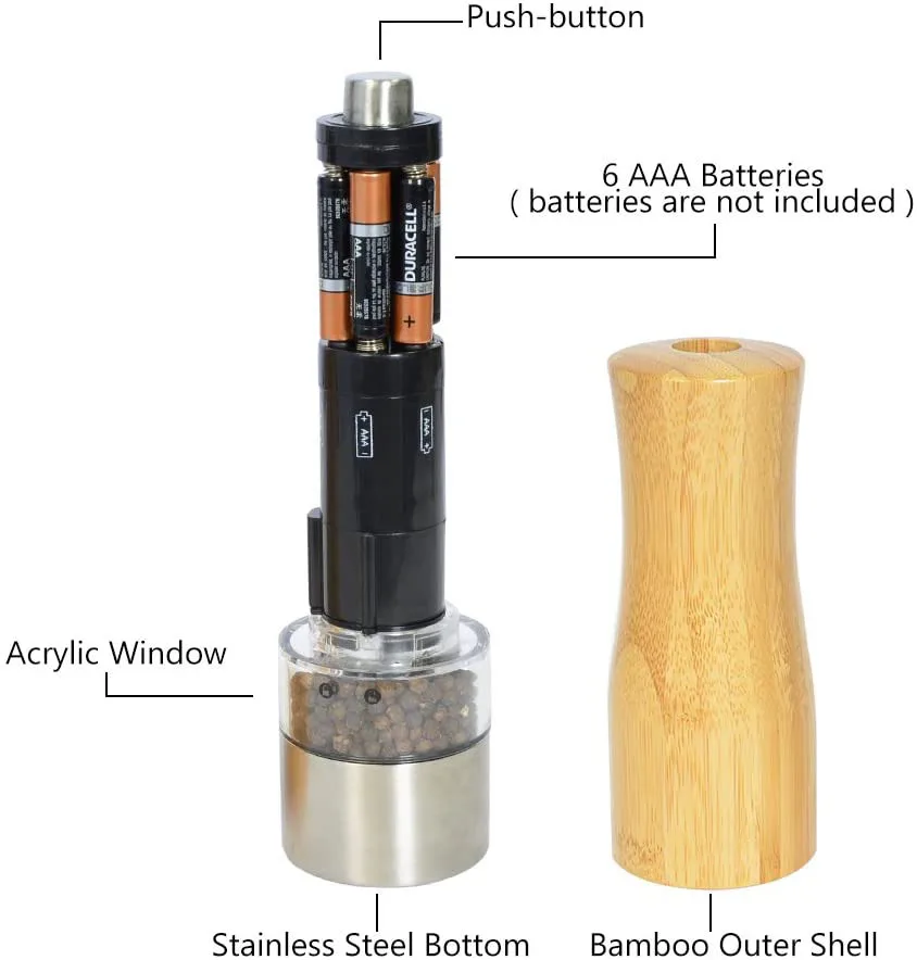 Bamboo /& Stainless Steel Salt /& Pepper Set