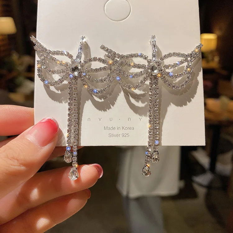 

2021 fashion jewelry trendy crystal drop butterfly dangling earrings