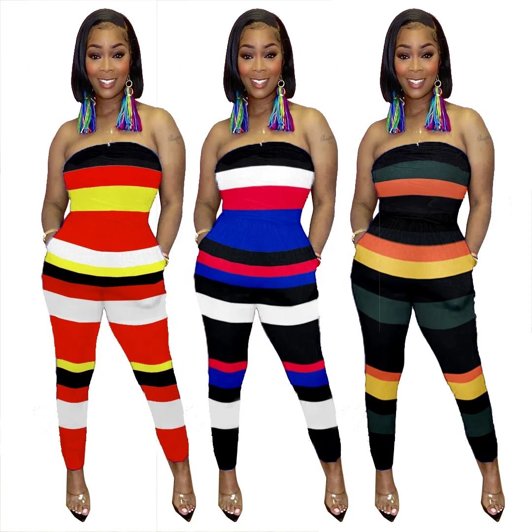 

2021new arrivals summer ladies sexy bodycon panties fashion stylish casual stripe print romper jumpsuit women clothes clothing