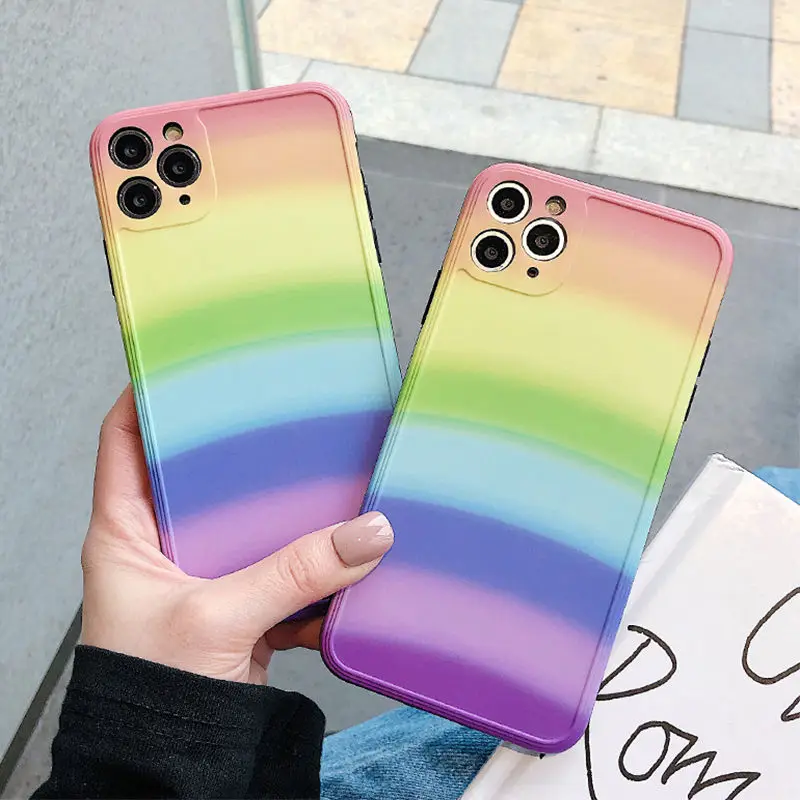 

Gradient Rainbow Phone Case For iPhone 11 11Pro Max XR XS Max X 7 8 Plus 11Pro Camera Protection Soft Cover For iPhone SE 2020