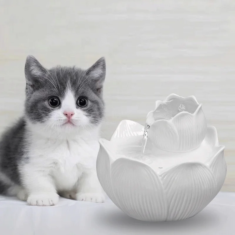 

Automatic Cat Drinking Fountain Multicolor Separable Pet Cat Drinking Water Dispenser Lotus Shape Ceramic Cat Water Fountain, White;green;pink