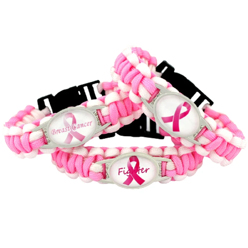 

Manufacturer Custom Logo Design Breast Cancer Awareness Pink Ribbon Butterfly Fighter Survivor Paracord Survival Bracelets, Multi-colors/accept custom colors