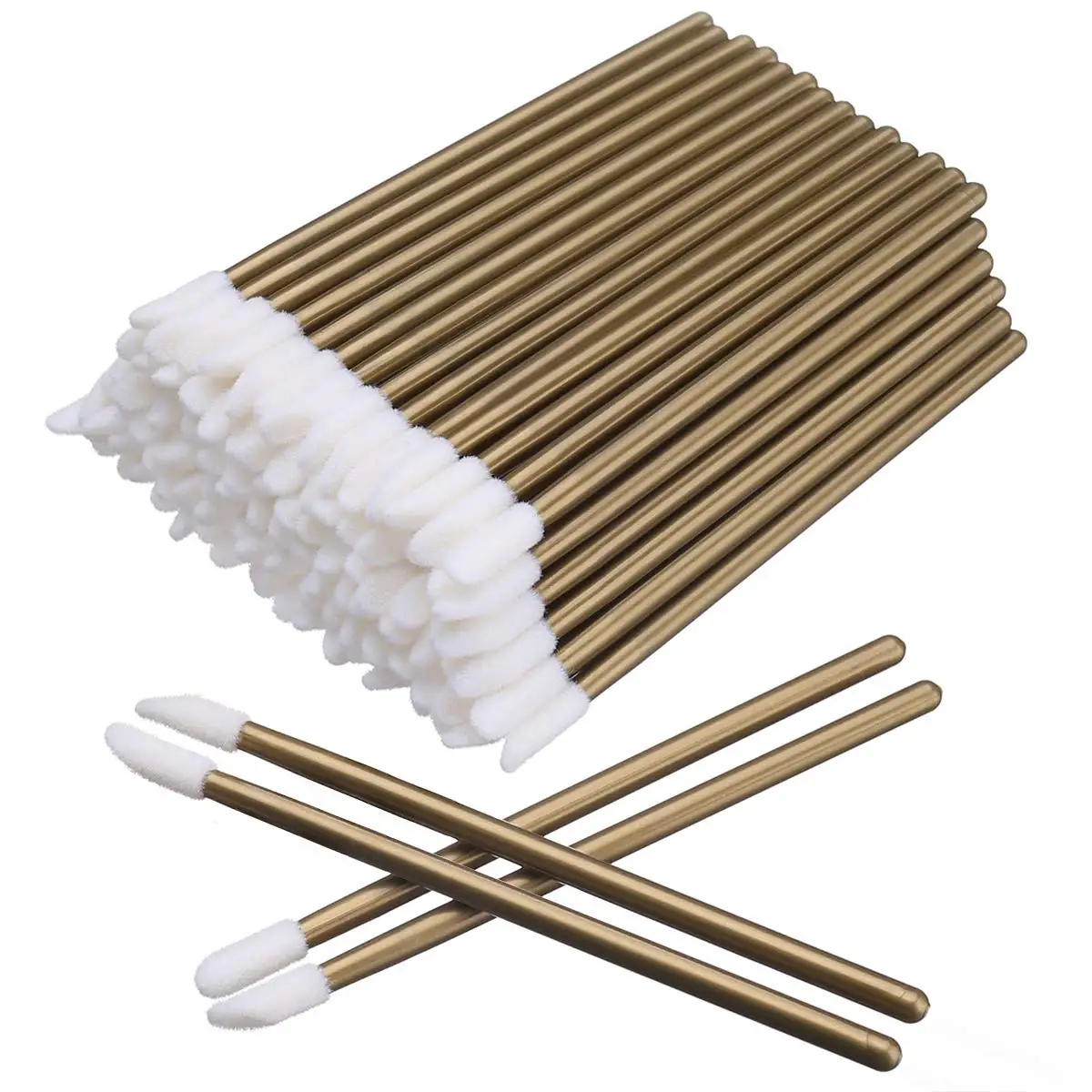 

50pcs Eco-friendly disposable lip exfoliator brush lip applicator lipstick lip gloss brush champagne, Champagne handle