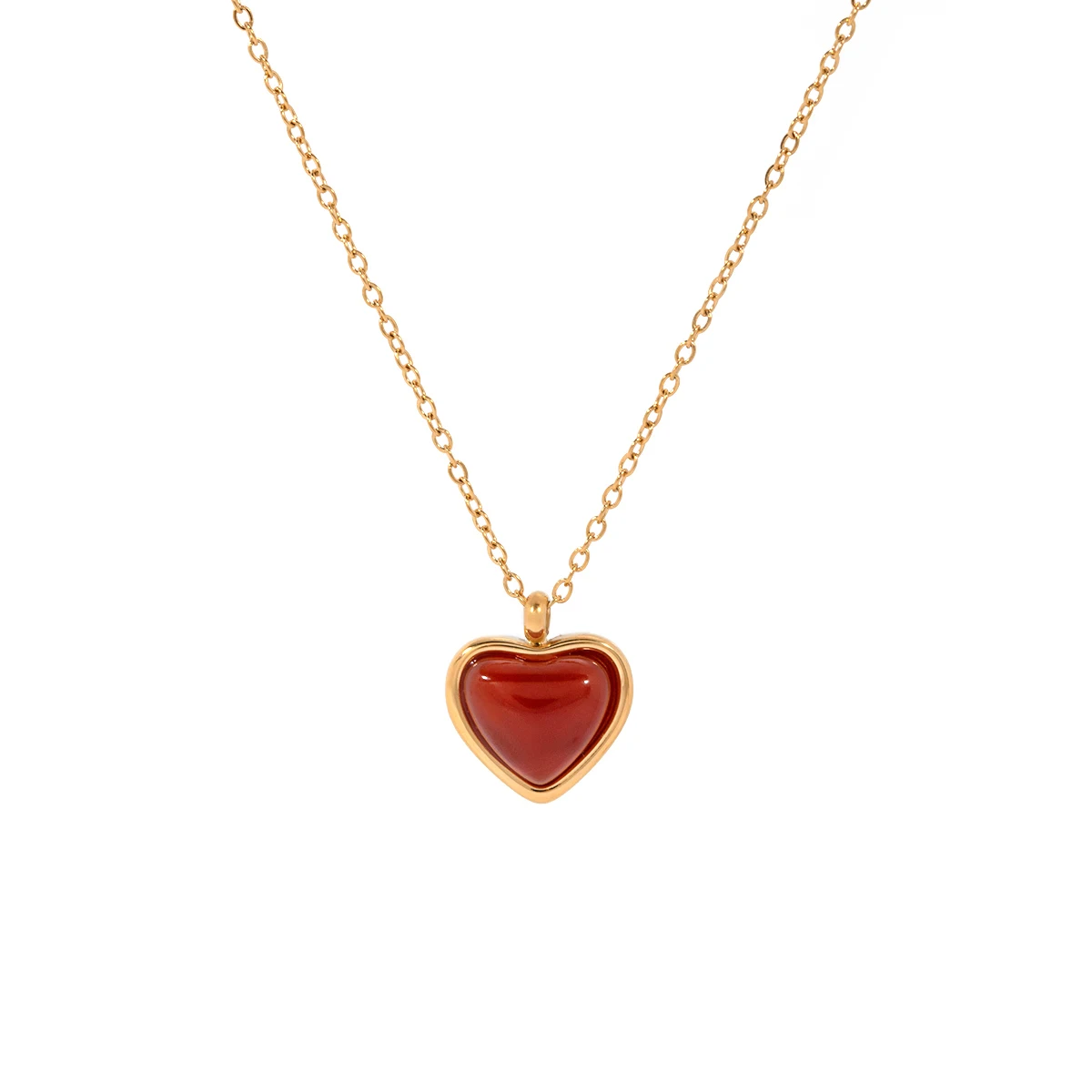 

J&D Valentine's Day Gift Stainless Steel Necklaces Girlfriend Red Agate Heart Locket Pendant Necklace