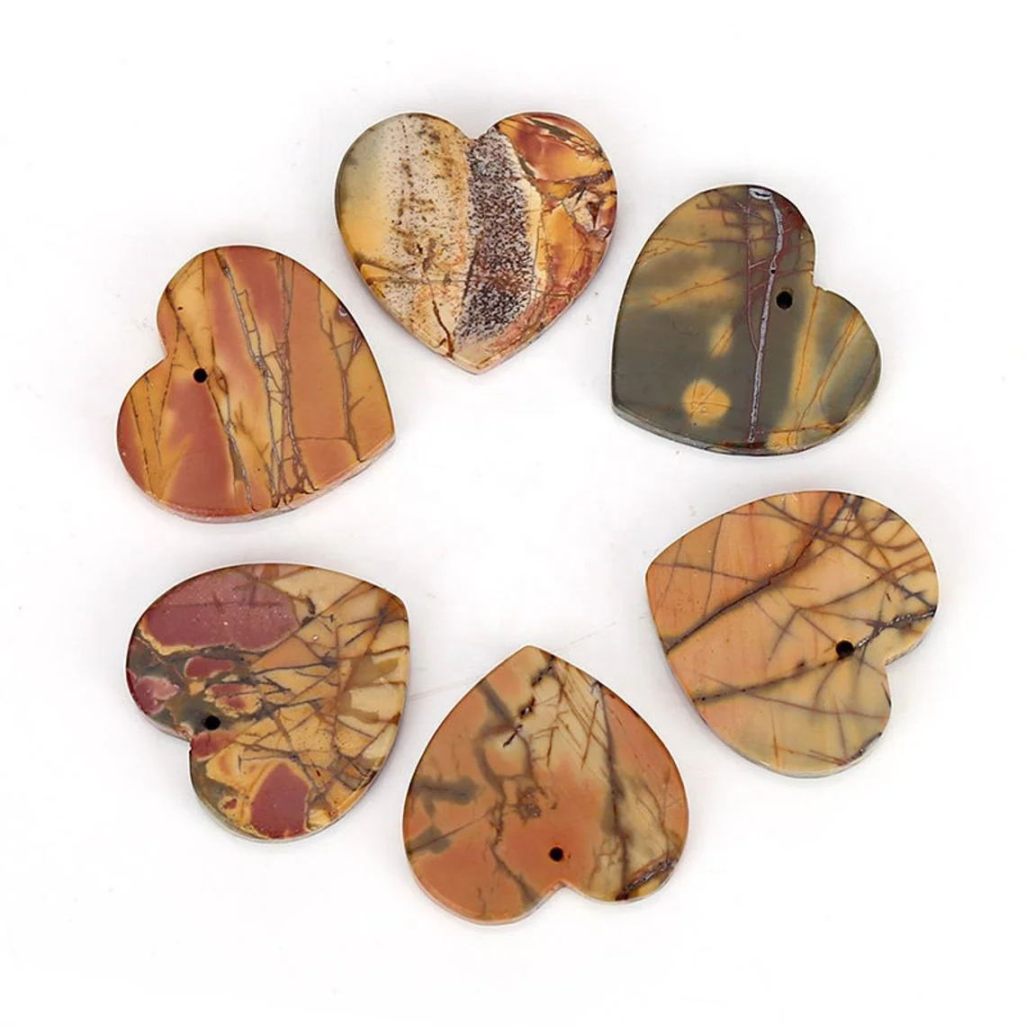 

Wholesale 17-18mm Natural Gemstone Multi-color Picasso Jasper Flat Heart Bead For Jewelry Pendant