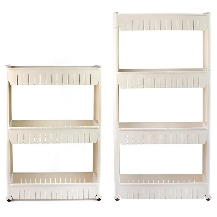 

Slide out cart 3 layer slim trolly kitchen storage racks kitchen rack plastic rack with wheels