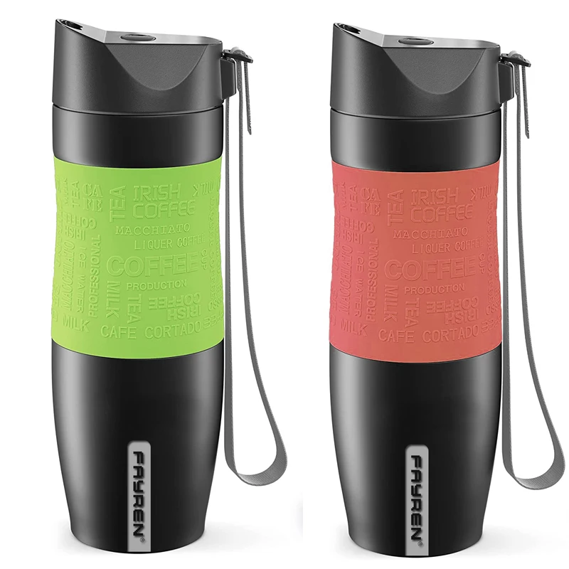 

Fayren Portable Double Wall Stainless Steel Insulated Thermal Travel Mug With Silicon Sleeve Holder, Customized