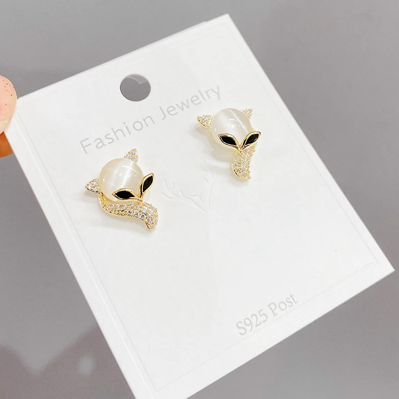 

ED63486 Korean fashion cute gold plated zircon women jewelry opal fox stud earring