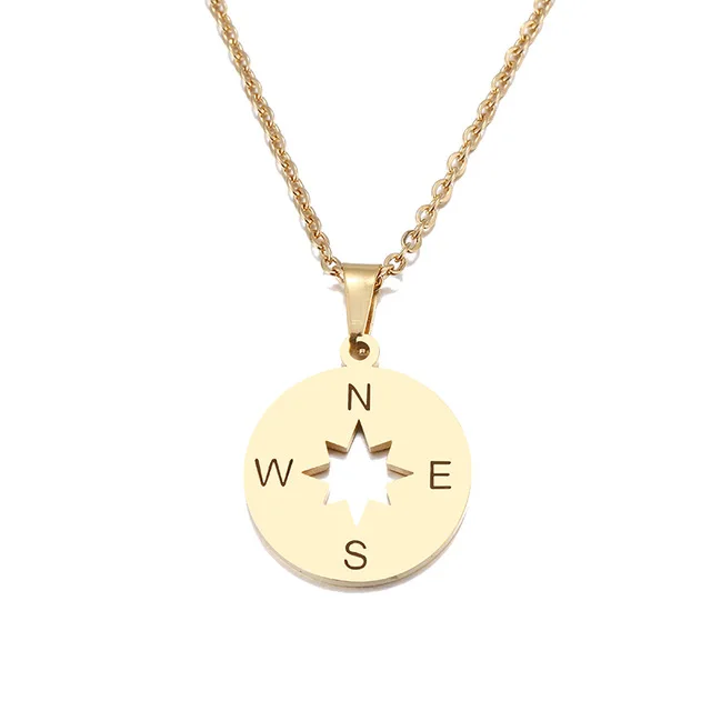 

WIIPU Stainless Steel Necklace For Women Lover's Gold And Silver Color Tiny Round Compass Handmade necklace jewelry, Gold,silver,black