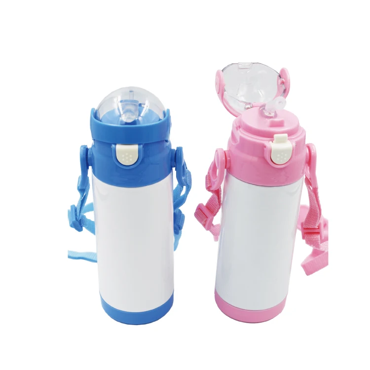 

Sublimation Kids Thermos Water Bottle With Strap And Straw, Blue & pink