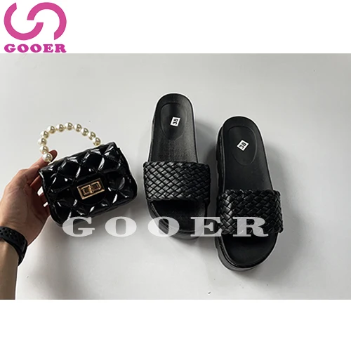 

GOOER 2021 women's chic chain handbag and platform sandals slides and purse set purse and sandal sets for ladies, Picture