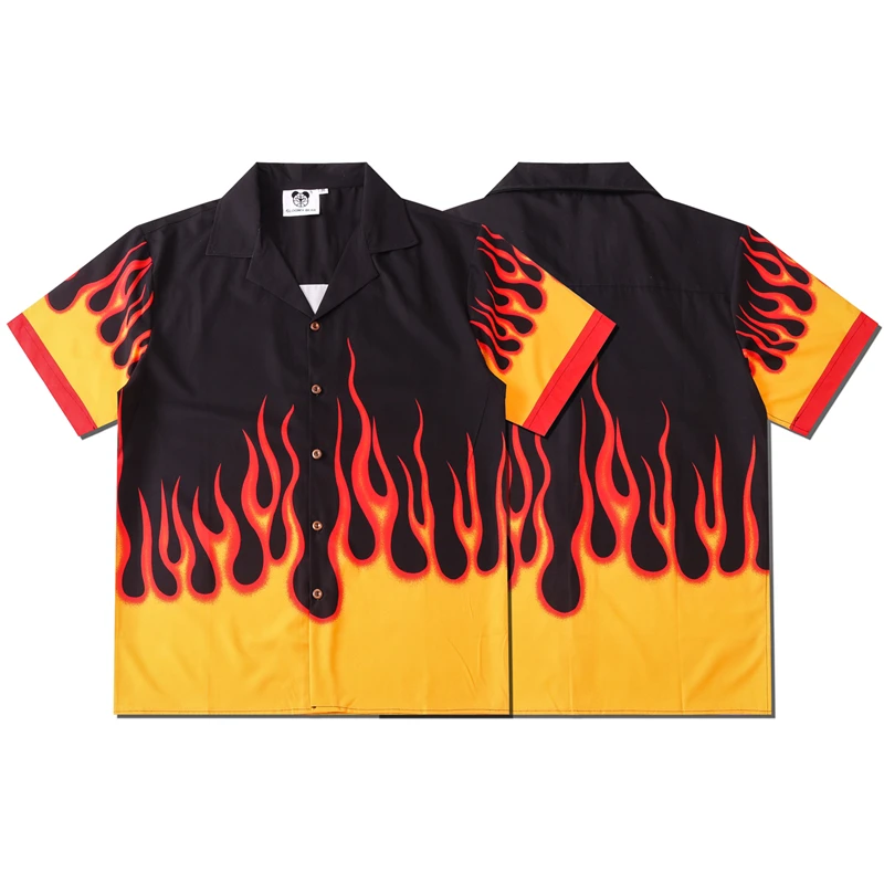

fashion short-sleeved shirt loose lapel flame printing spring and summer mens shirts tshirt casual custom made, Our color or custom