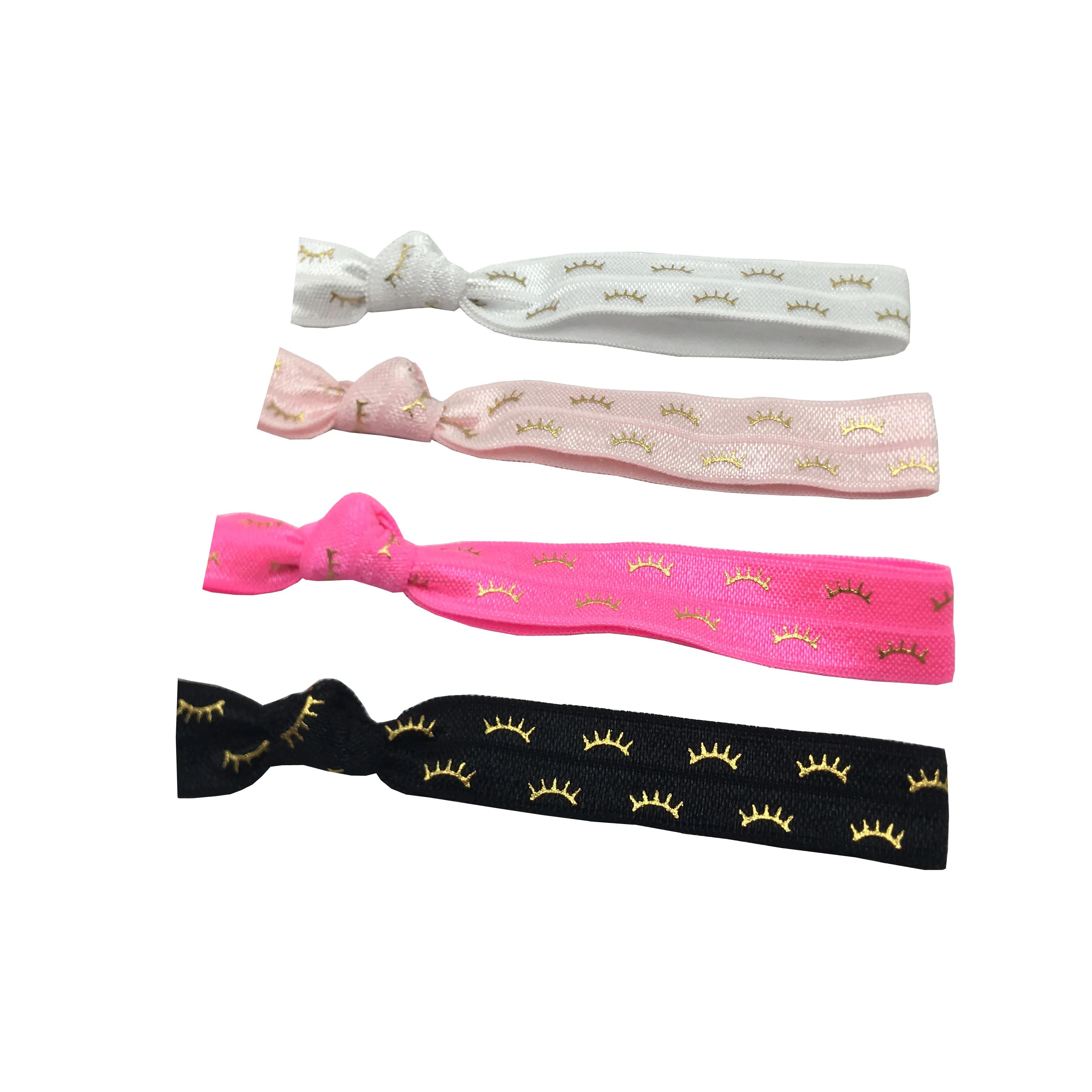 

500pcs Assorted Colors Gold Eyelash Print Knotted Hair Tie Elastic Hairband Bracelet Wristband Wholesale Girls Ponytail Holder