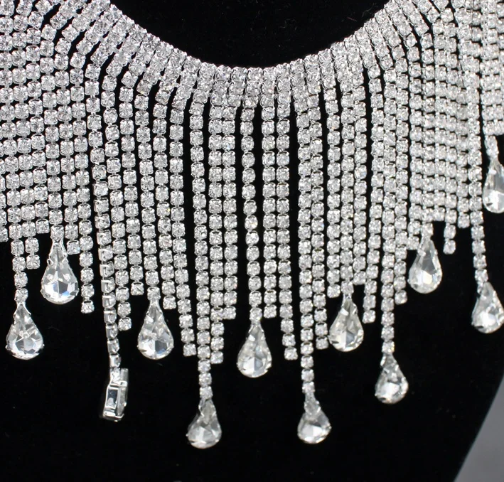 

high quality crystal rhinestone fringe trim rhinestone brass cup chain for wedding dress