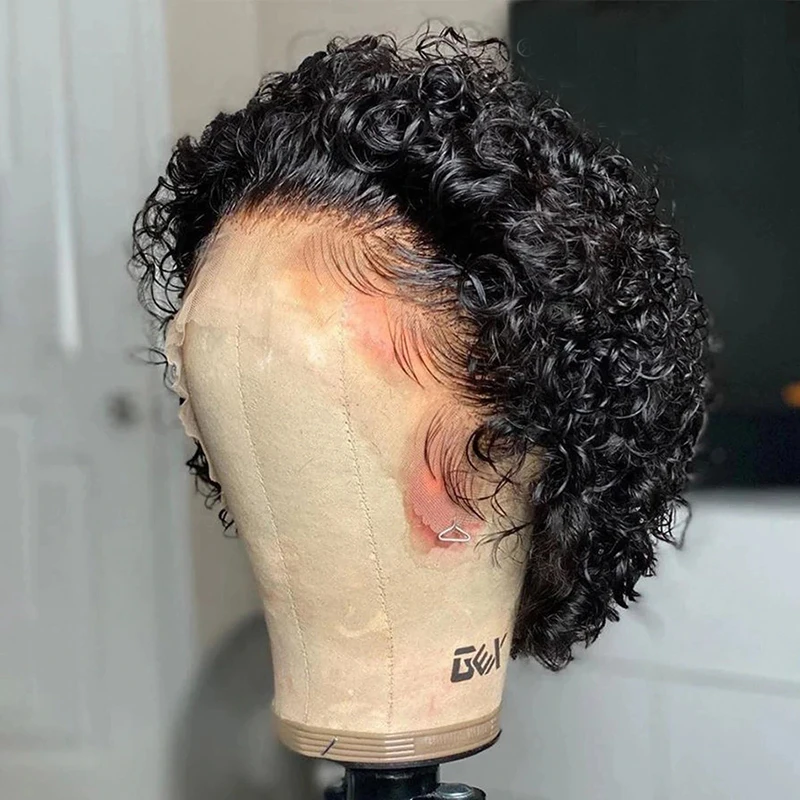 

Pixie Curly Bob Transparent Lace Front Human Hair Wigs Malaysian Virgin Short Pixie Cut Wig For Black Women Deep Water Wave Wigs