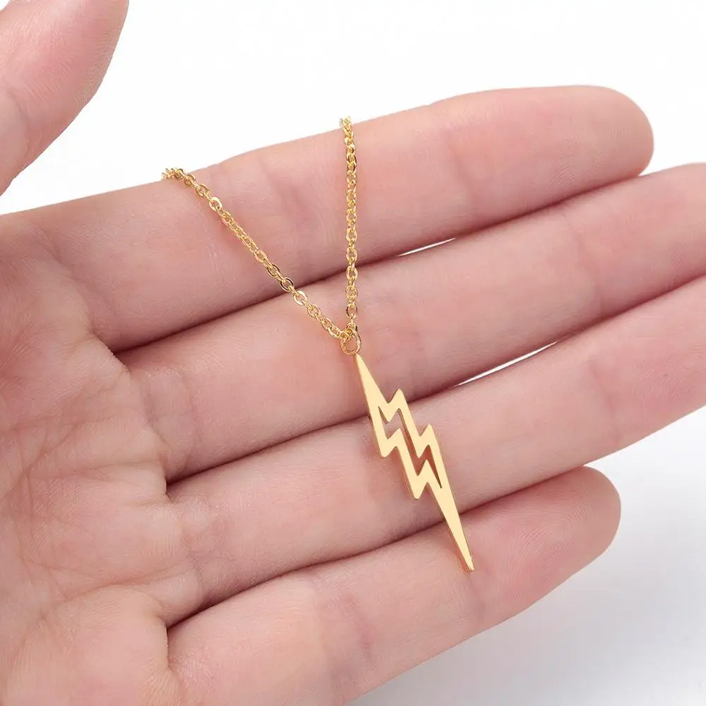 

stainless steel silver lightning necklace mens chain pendant chains necklaces gold male accessories Jewelry