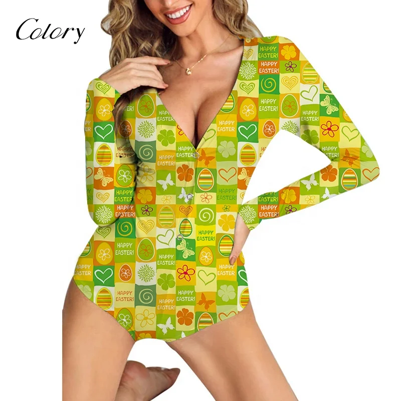 

Colory Low Cut 2xl Plus Size Long Sleeve One Piece Pajamas Onesie Women, Customized color