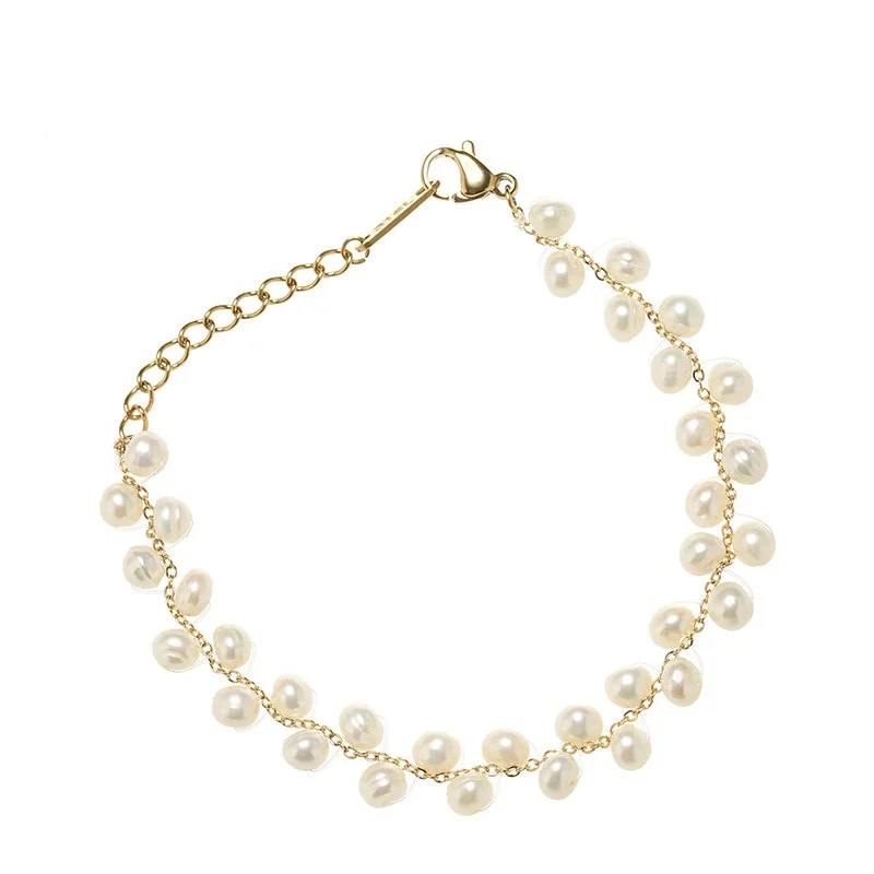 

Handmade Natural Pearl Bracelet Gold Plated Stainless Steel Adjustable Charm Bracelet Jewelry Female Fashion Accessories, Gold color