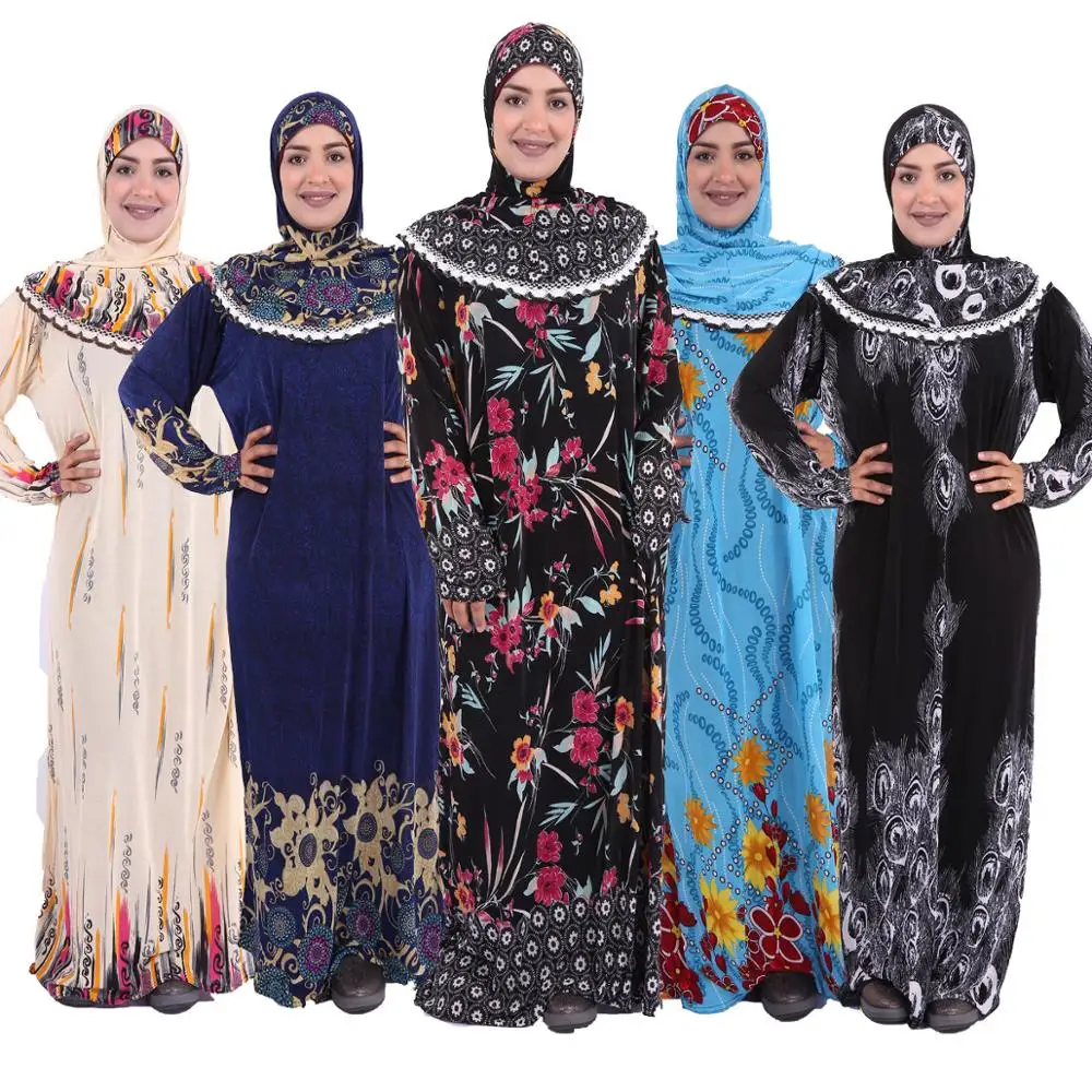 

Yiwu Muslim Factory Muslim Prayer Women Robe Flower Cloth Robe Ihram Set Hijab Abaya for Hajj Umrah