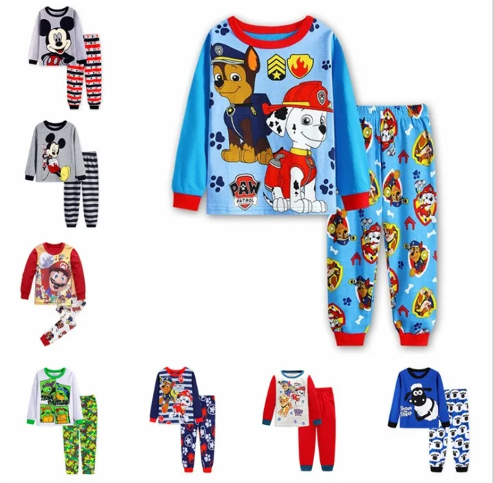 

Hot selling 100% cotton oem service pyjamas kids pajamas 2 pcs girl boys cartoon pajamas sets, 40 colors