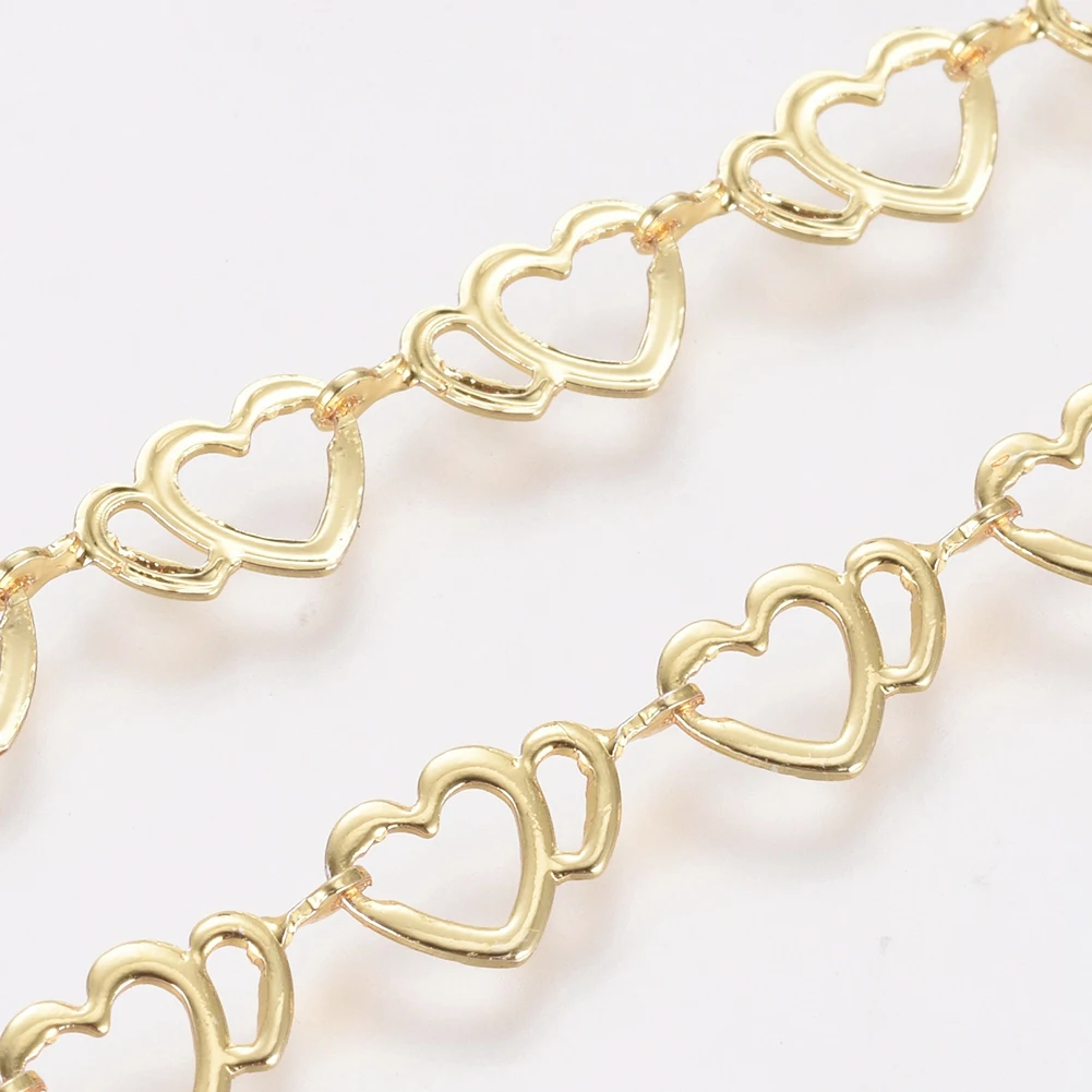 

PandaHall Unwelded Brass Handmade Double Heart Link Chains