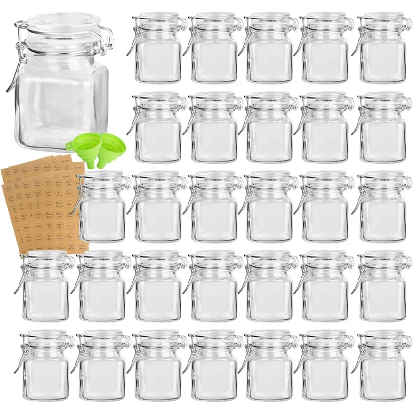 

3.5 oz Small Glass Jars with Leak Proof Rubber Gasket and Airtight Hinged Lid, Transparent