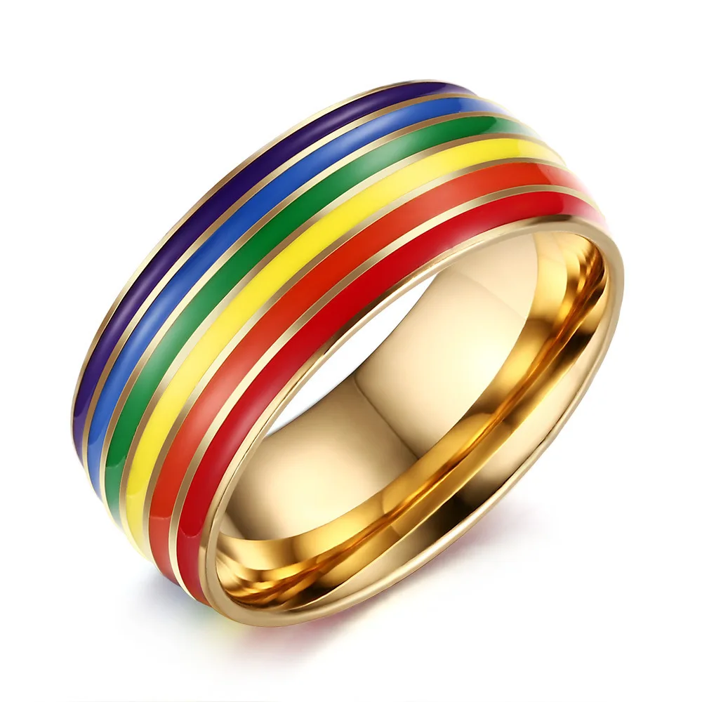 

Stainless Steel Rainbow Gay Pride Band Ring LGBT Pride Rainbow Silicone Unisex Wedding Band Rings