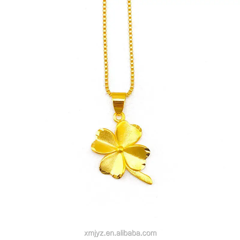 

2022 New Popular Gold-Plated Alluvial Gold Colored Gold Four Leaves Clover Pendant Necklace Women's Non-Fading Jewelry