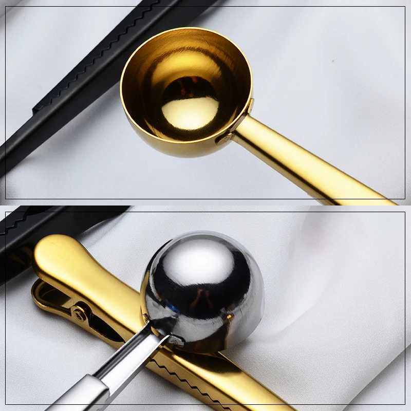 
Metal Coffee Spoon with bag clip gold 2 in 1 coffee scoop wedding door gift 