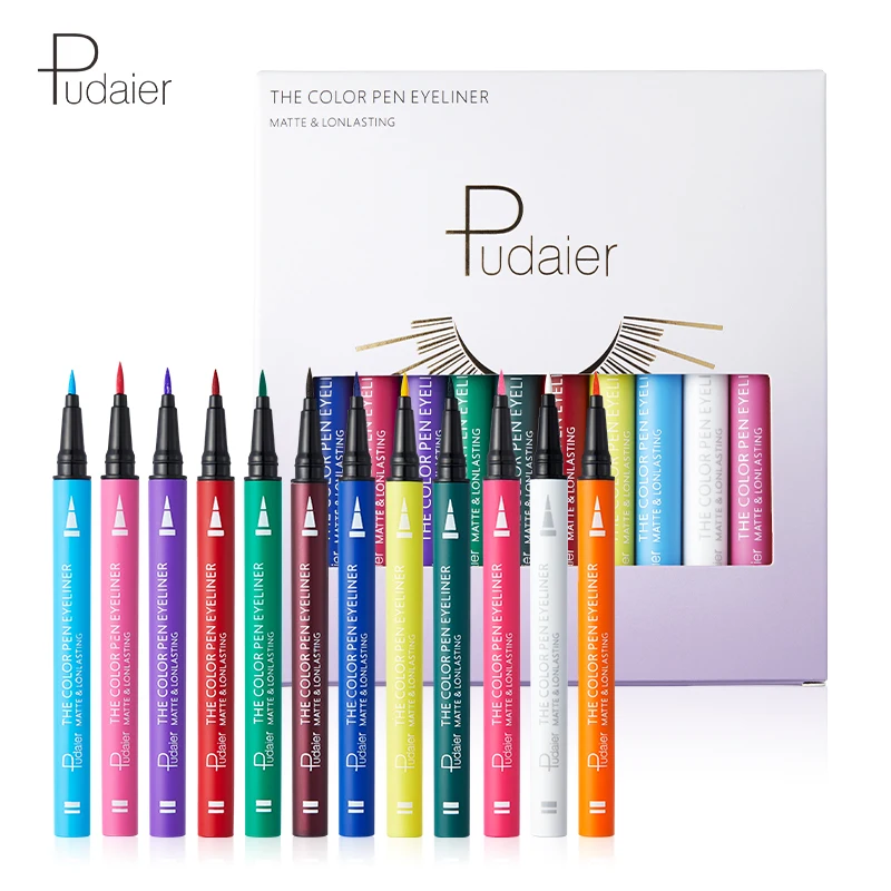

Pudaier Eyeliner Free Logo Self Adhesive Eyeliner 3D Mink Eyelashes Waterproof Long Lasting Magic Eyeliner Pen, 12 colors