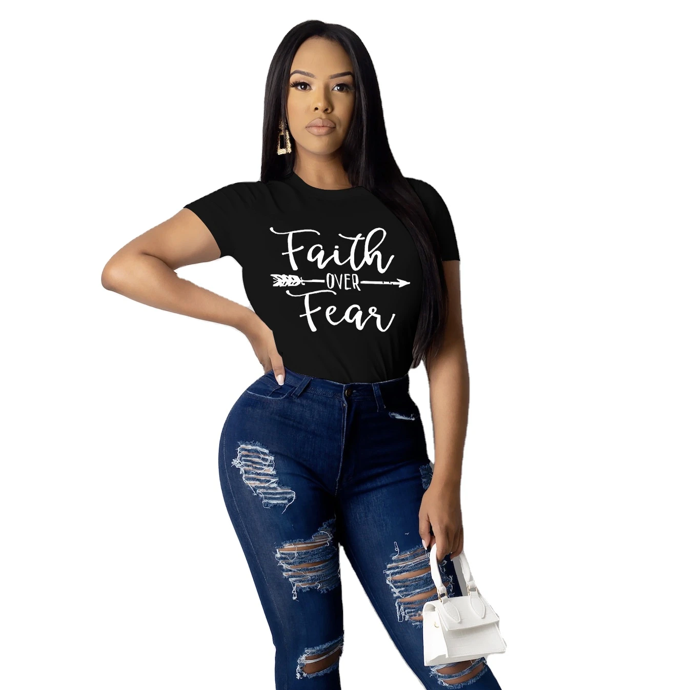 

Women Print Faith Over Feaq Round Neck Short Sleeve Women T-shirt