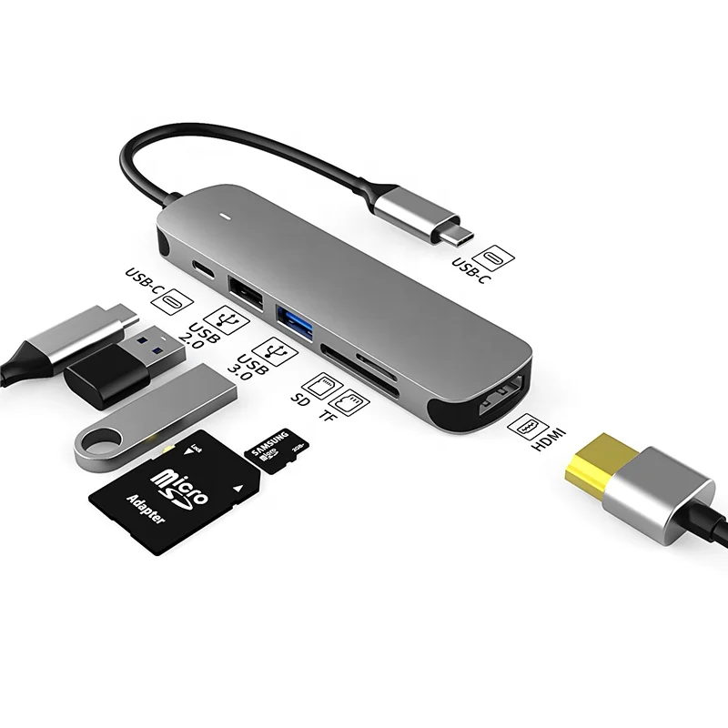 

New 6 in 1 usb c hub PD100W SD/TF card reader USB 3.0 multifunction adapter dongle for macbook pro tipo c hub