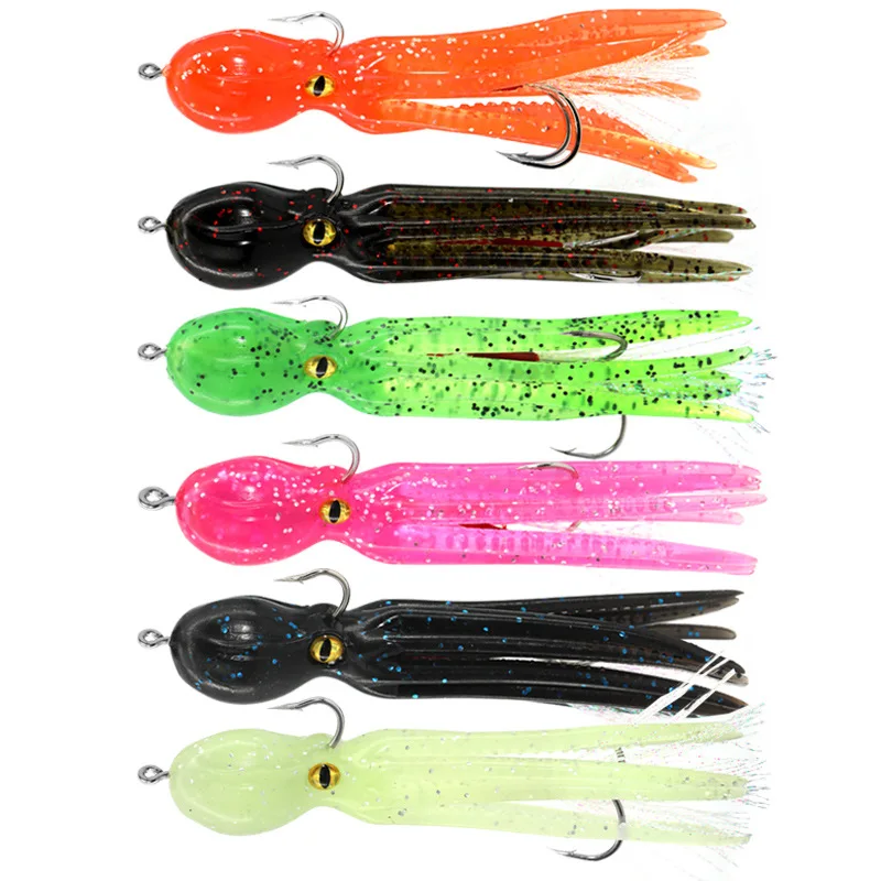 

Wholesale Luminous Fishing Lure 3D Eye Lifelike 22g 11cm Squid Softbait With Jig Hook Leurre De Peche Octopus Skirts Fish Bait, 4 colors