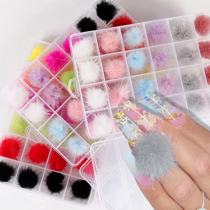 

Nails Charms detachable fluffy nail poms decorations Salon supplies magnetic puffy nail pom, 7 colors