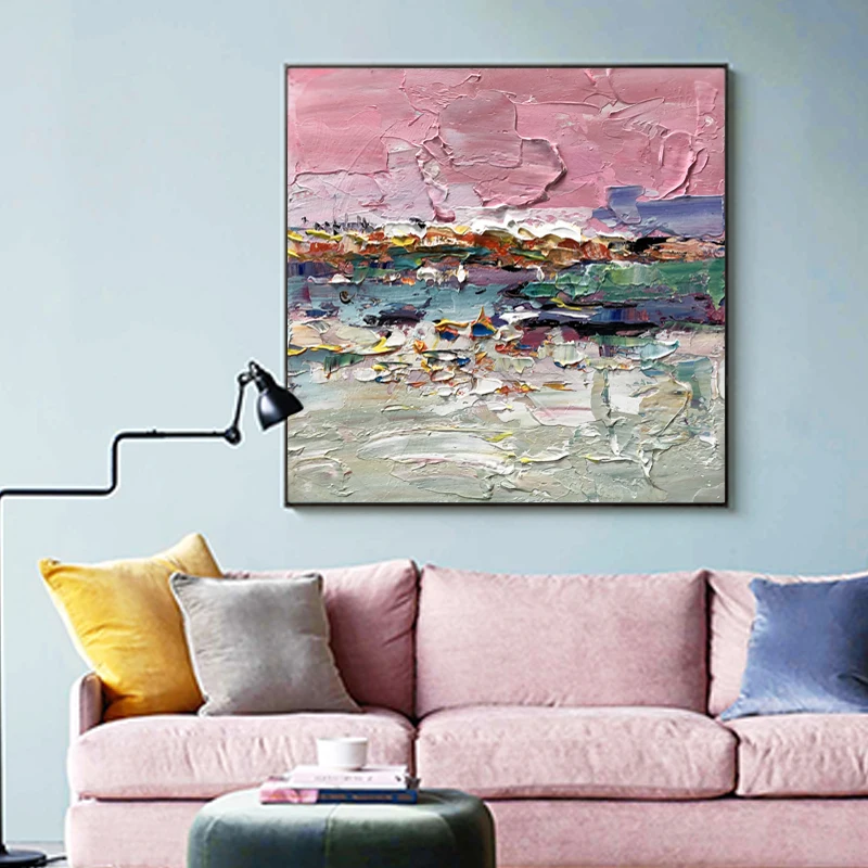 New Design Unique Pink Art Wall Decorative Abstract Oil Painting for Bedroom and Home Pintura Al Oleo a Mano