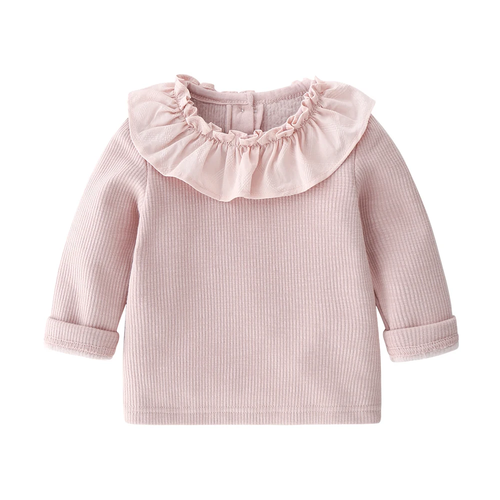 
Autumn Winter Plain Round Collar T shirt for Baby Girls Long sleeve Flannelette toddler undershirt cute baby clothes 